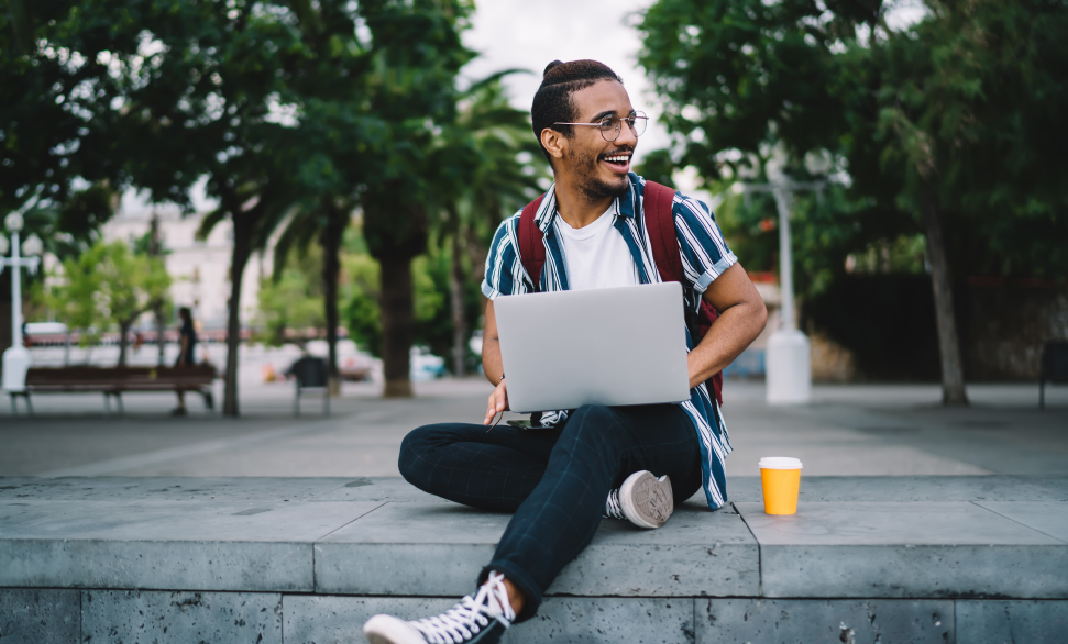 Young man working outdoors